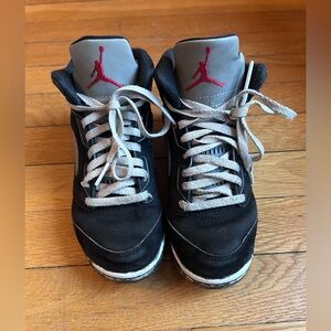 Nike kids size 1 Air Jordans in Black and Gray with Red Highlights